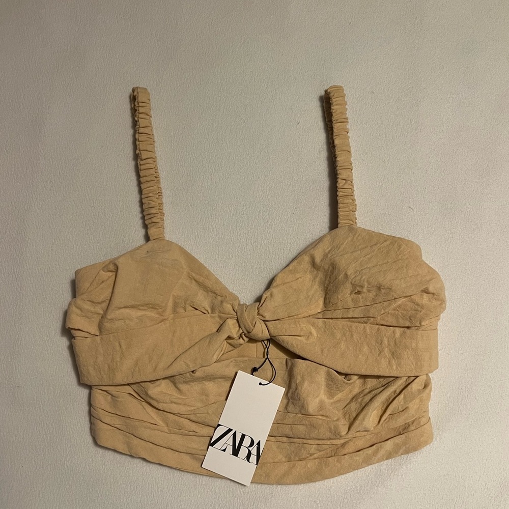 NWT - Zara women Beige cut out Top elastic